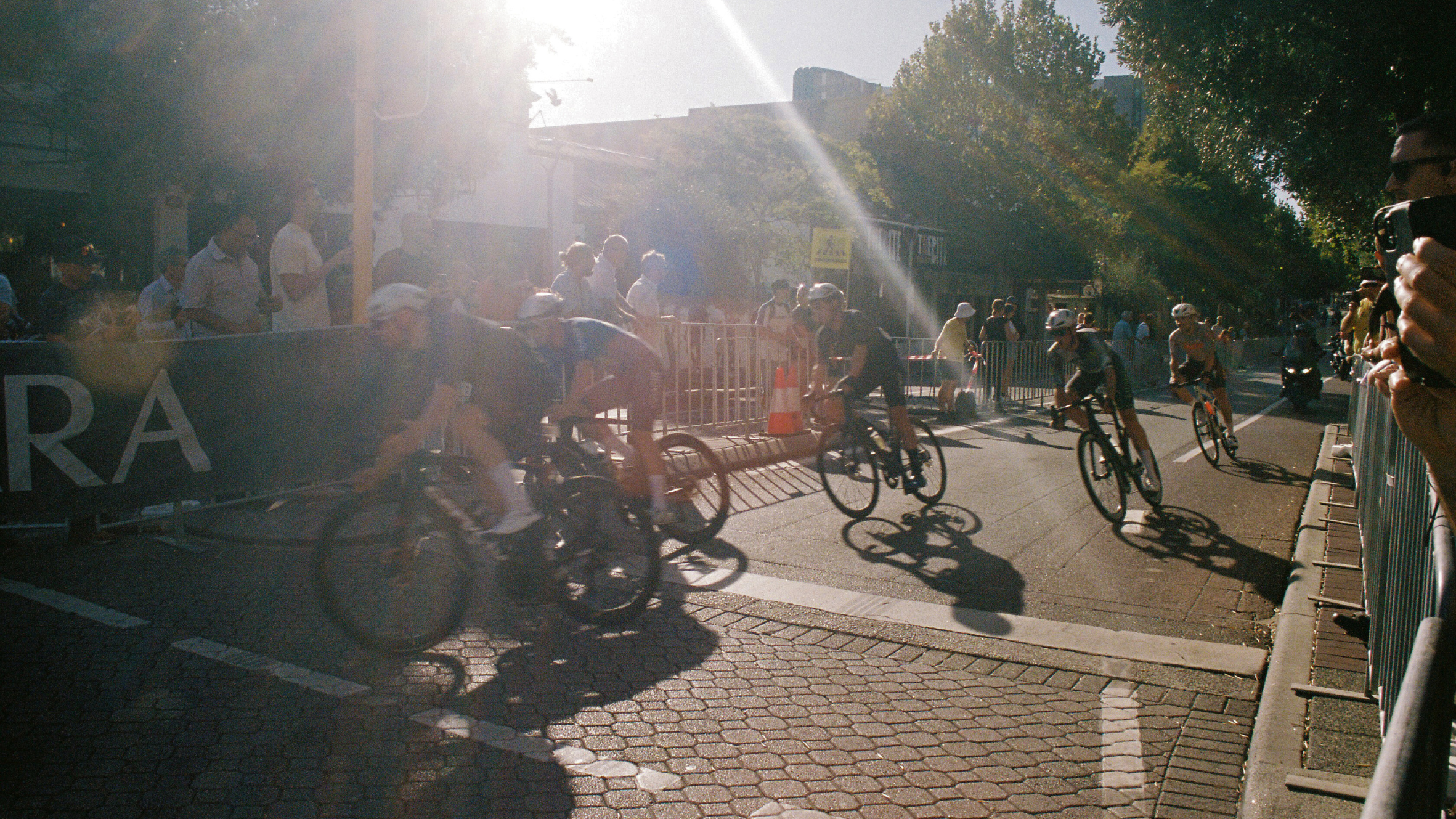 Cyclists riding on a road 