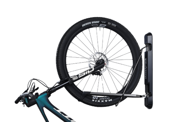 Bicycle wheel with a wall mount on a white background