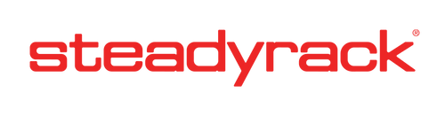 Steadyrack logo in red on a white background